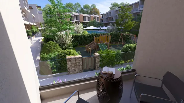 Balcony overlooking the garden at the Orphia complex