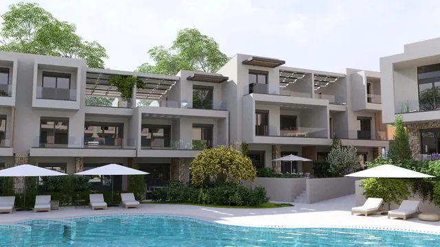 Facade with terraces at the Orphia holiday complex